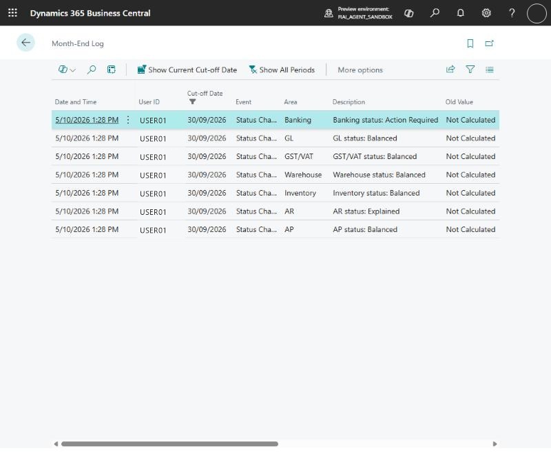Month-End Log audit trail